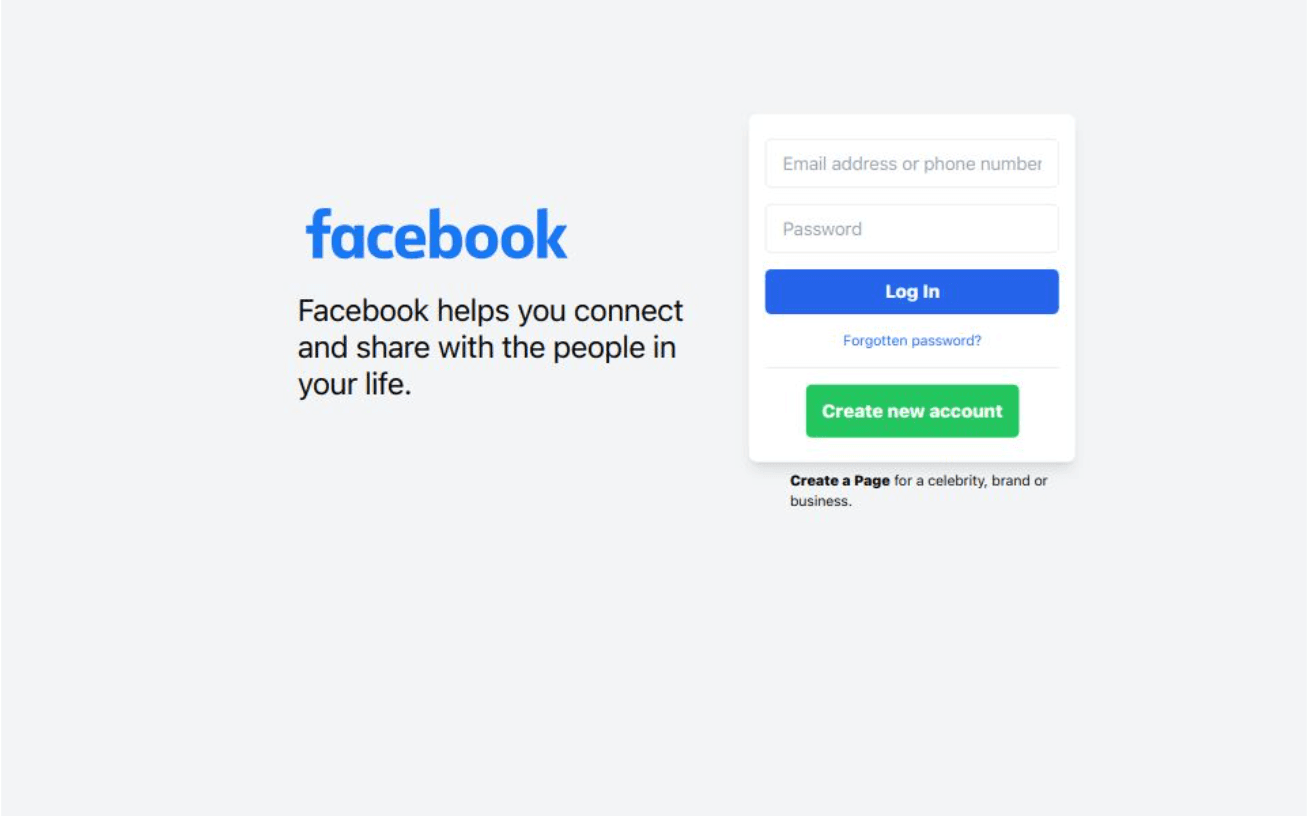 Facebook Login Page